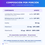 MUNO Probióticos + Vitaminas 400 UI · 30 comprimidos masticables